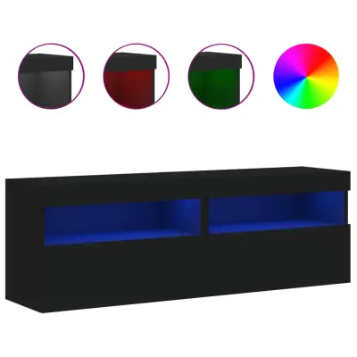 vidaXL Stenske TV omarice z LED lučkami 2 kosa črna 60x30x40 cm
