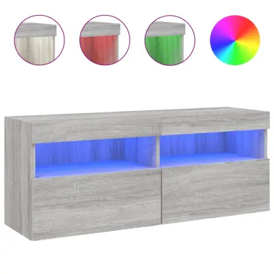 vidaXL Stenska TV omarica z LED lučkami siva sonoma 100x30x40 cm