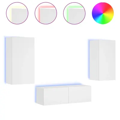 vidaXL Stenske TV omarice z LED lučkami 3 kosi bela