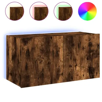 vidaXL Stenska TV omarica z LED lučkami dimljeni hrast 80x35x41 cm