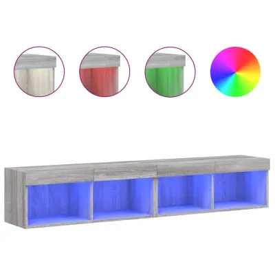 vidaXL TV omarica z LED lučkami 2 kosa siva sonoma 80x30x30 cm