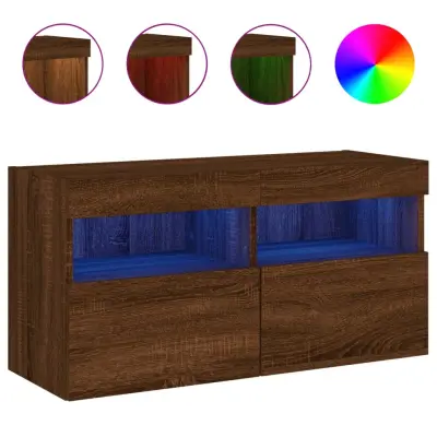 vidaXL Stenska TV omarica z LED lučkami rjavi hrast 80x30x40 cm
