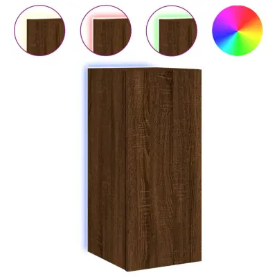 vidaXL Stenska TV omarica z LED lučkami rjavi hrast 30,5x35x70 cm