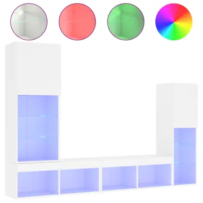 vidaXL Komplet TV omaric LED 4-delni bel inženirski les