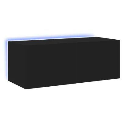 vidaXL Stenska TV omarica z LED lučkami črna 80x35x31 cm
