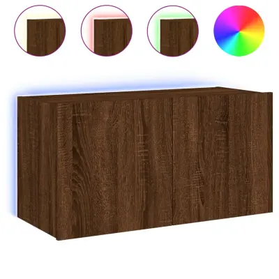 vidaXL Stenska TV omarica z LED lučkami rjavi hrast 80x35x41 cm