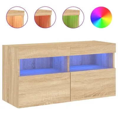 vidaXL Stenska TV omarica z LED lučkami sonoma hrast 80x30x40 cm