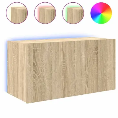 vidaXL Stenska TV omarica z LED lučkami sonoma hrast 80x35x41 cm