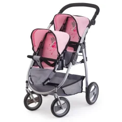 Bayer Voziček za punčke Twins sive in roza barve 26508AA