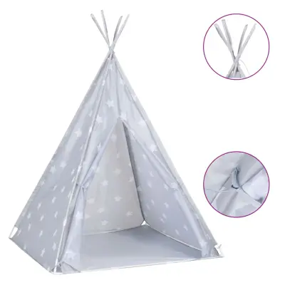 vidaXL Otroški tipi šotor z vrečo poliester siv 115x115x160 cm