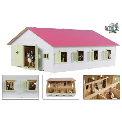 Kids Globe Konjski hlev s 7 boksi 1:24 roza barve