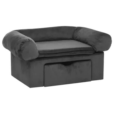 vidaXL Pasji kavč s predalom temno siv 75x50x38 cm pliš