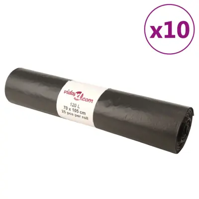 vidaXL Vrečke za smeti 250 kos črne 120 L