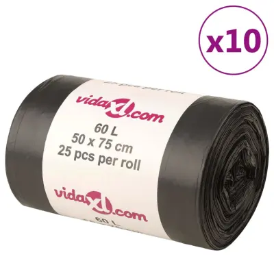 vidaXL Vrečke za smeti 250 kos črne 60 L