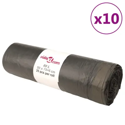 vidaXL Vrečke za smeti z vrvico 250 kos črne 60 L