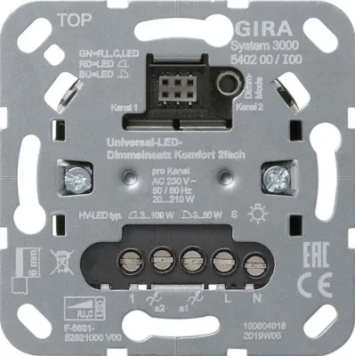 Vstavek za zatemnitev Gira Uni-LED, 2-kanalni 540200