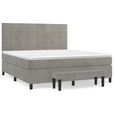 vidaXL Box spring postelja z vzmetnico svetlo siva 180x200 cm žamet