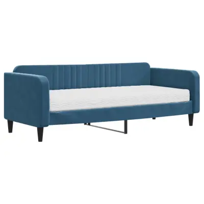 vidaXL Dnevna postelja z vzmetnico modra 90x200 cm žamet
