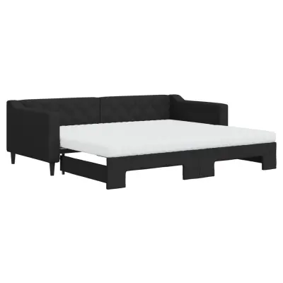 vidaXL Izvlečna dnevna postelja z vzmetnicami črna 90x200 cm blago