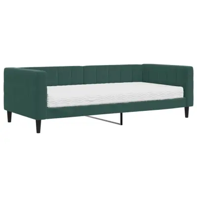 vidaXL Dnevna postelja z vzmetnico temno zelena 90x200 cm žamet