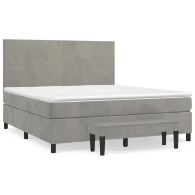 vidaXL Box spring postelja z vzmetnico svetlo siva 180x200 cm žamet