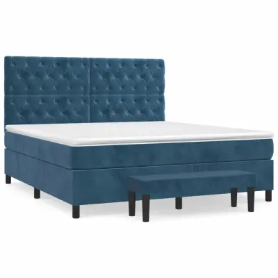 vidaXL Box spring postelja z vzmetnico temno modra 160x200 cm žamet