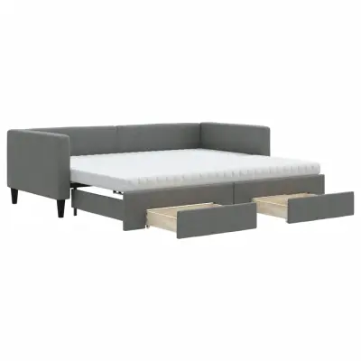 vidaXL Izvlečna dnevna postelja s predali temno siva 90x190 cm blago