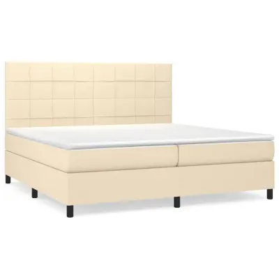 vidaXL Box spring postelja z vzmetnico krem 200x200 cm blago