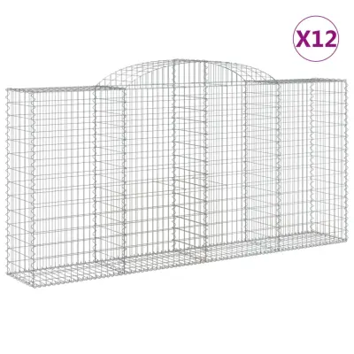 vidaXL Obokane gabion košare 12 kosa 300x50x140/160cm pocinkano železo