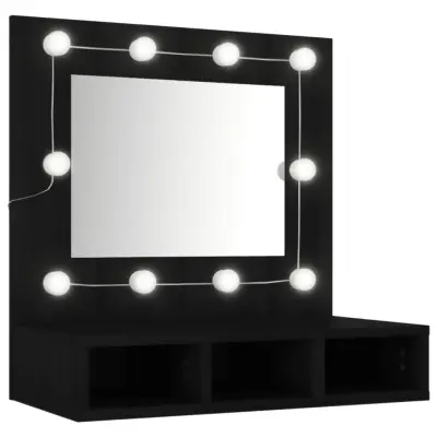 vidaXL Omarica z ogledalom in LED lučkami črna 60x31,5x62 cm
