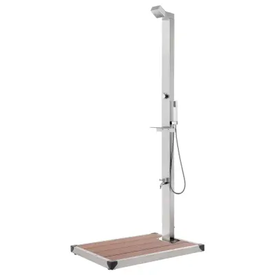 vidaXL Vrtni tuš z rjavim podstavkom 225 cm nerjaveče jeklo