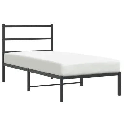 vidaXL Kovinski posteljni okvir z vzglavjem črn 90x190 cm