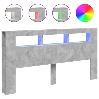 vidaXL LED posteljno vzglavje betonsko sivo 200x18,5x103,5 cm inž. les