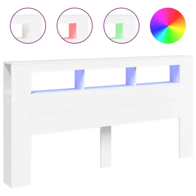 vidaXL LED posteljno vzglavje belo 200x18,5x103,5 cm inženirski les