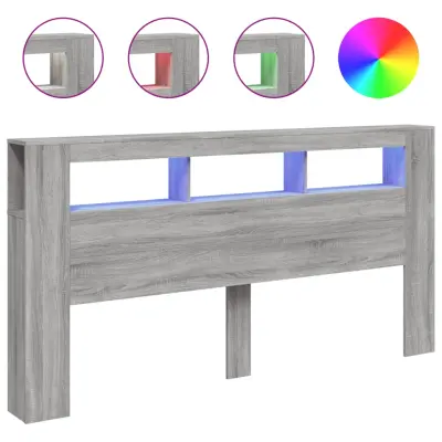 vidaXL LED posteljno vzglavje siva sonoma 200x18,5x103,5 cm inž. les