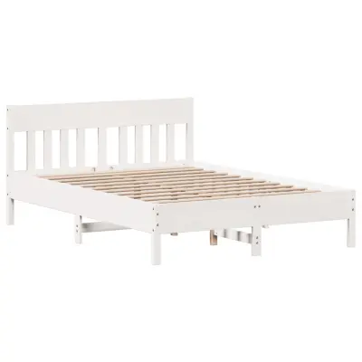 vidaXL Posteljni okvir brez vzmetnice bel 140x190 cm trdna borovina