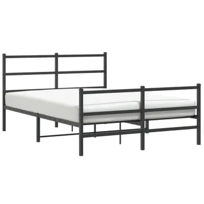 vidaXL Kovinski posteljni okvir z vzglavjem in vznožjem črn 135x190 cm
