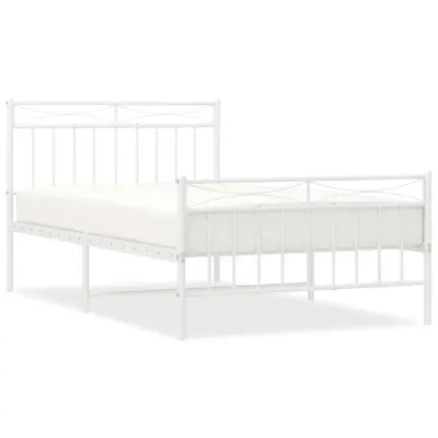 vidaXL Kovinski posteljni okvir z vzglavjem in vznožjem bel 107x203 cm