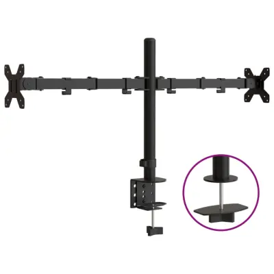 vidaXL Dvojni nosilec za monitor črno jeklo VESA 75/100 mm