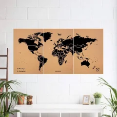 Zemljevid sveta iz plute - Woody Map Natural World / 180 x 90 cm / Črna / Brez okvirja