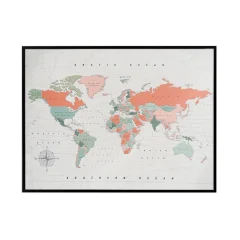 Zemljevid sveta iz plute - Woody Map Watercolor Terracotta / 90 x 60 cm / črn okvir