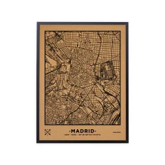 Zemljevid iz plute - Woody Map Natural Madrid / 60 x 45 cm / črn / črn okvir