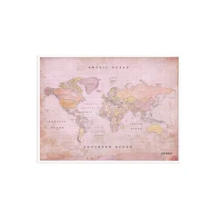 Zemljevid sveta iz plute - Woody Map Watercolor Dusty Rose / 60 x 45 cm / bel okvir