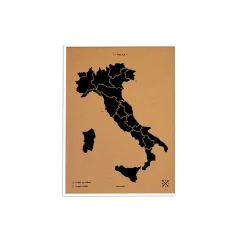 Zemljevid iz plute - Woody Map Natural Italy / 60 x 45 cm / črno / bel okvir