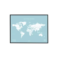 Zemljevid iz plute - barvni zemljevid Woody modra / 60 x 45 cm / črn okvir