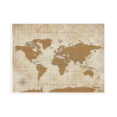 Zemljevid sveta iz plute - Woody Map Watercolor Golden / 90 x 60 cm / bel okvir