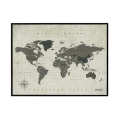 Zemljevid sveta iz plute - Woody Map Watercolor Amazonia / 90 x 60 cm / črn okvir