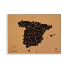 Zemljevid iz plute - Woody Map Natural Spain / 90 x 60 cm / črno / bel okvir