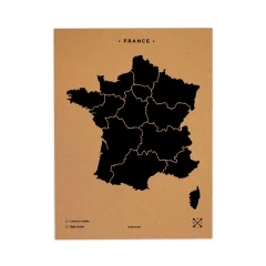 Zemljevid iz plute - Woody Map Natural France / 90 x 60 cm / črn / brez okvirja