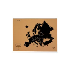Zemljevid iz plute - Woody Map Natural Europe / črn / 60x45 cm / bel okvir